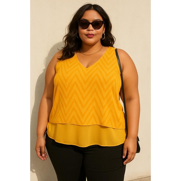 Chaus New‎ York Yellow Chevron Sleeveless Layered V-Neck Top XL - Picture 2 of 7